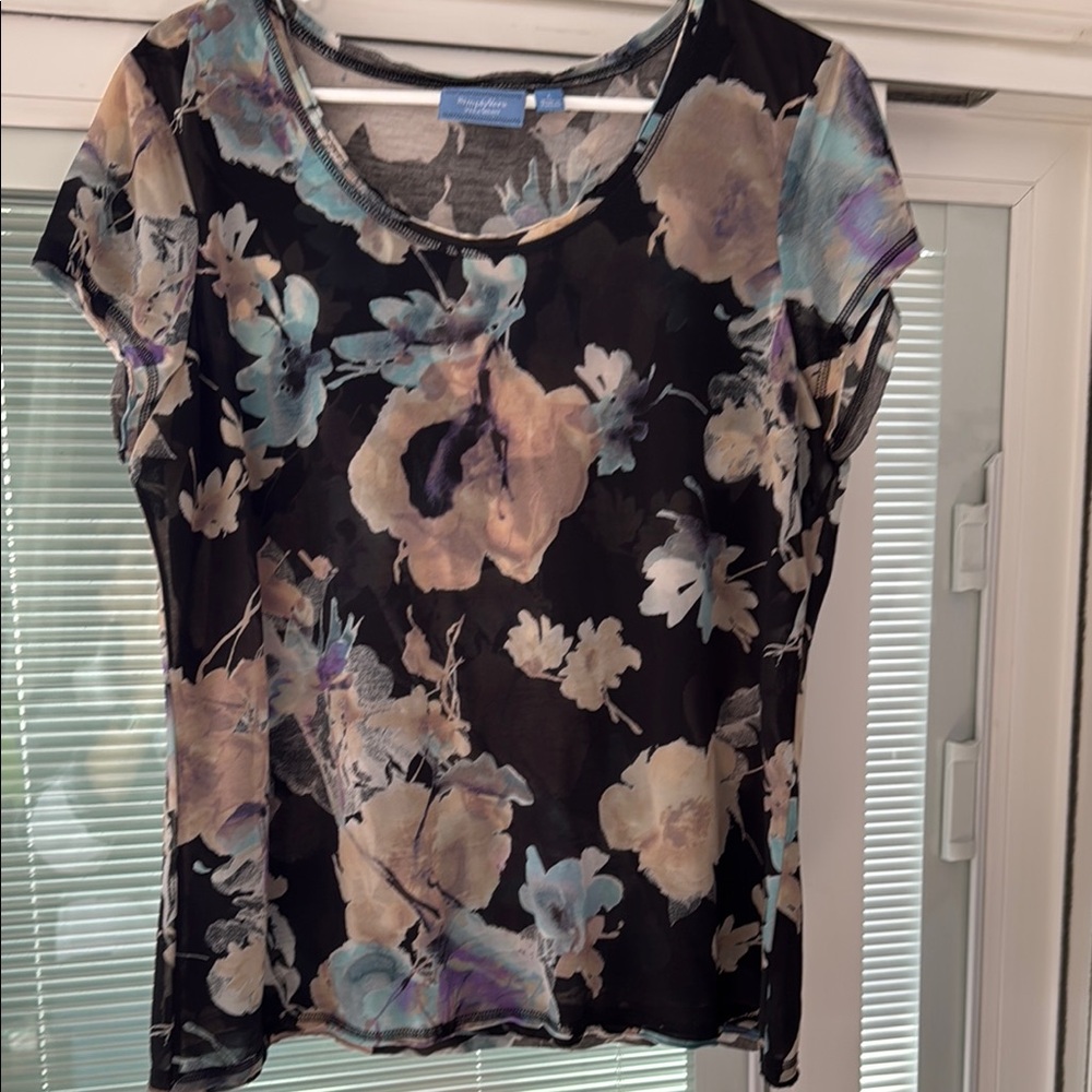Simply Vera Vera Wang Tan and Blue Fitted Blouse